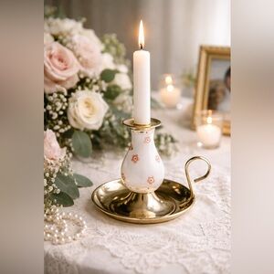 Vintage Brass Chamber Candlestick Holder w Finger Loop Brass Chamberstick